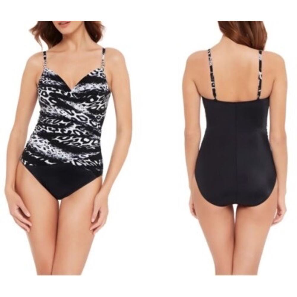 Magicsuit Louise One-Piece Swimsuit 6013948 Black White Animal Print Size 14 NWT